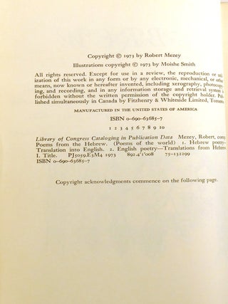 POEMS FROM THE HEBREW; Signed
