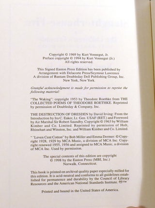 SLAUGHTERHOUSE-FIVE; Signed Easton Press