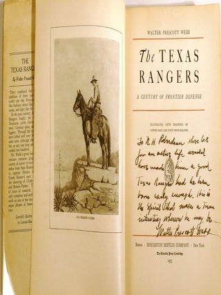 THE TEXAS RANGERS; A Century of Frontier Defense Signed
