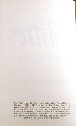 FIVE PLAYS; No Exit, the Flies, Dirty Hands, the Respectful Prostitute, the Condemned of Altona Signed Franklin Library