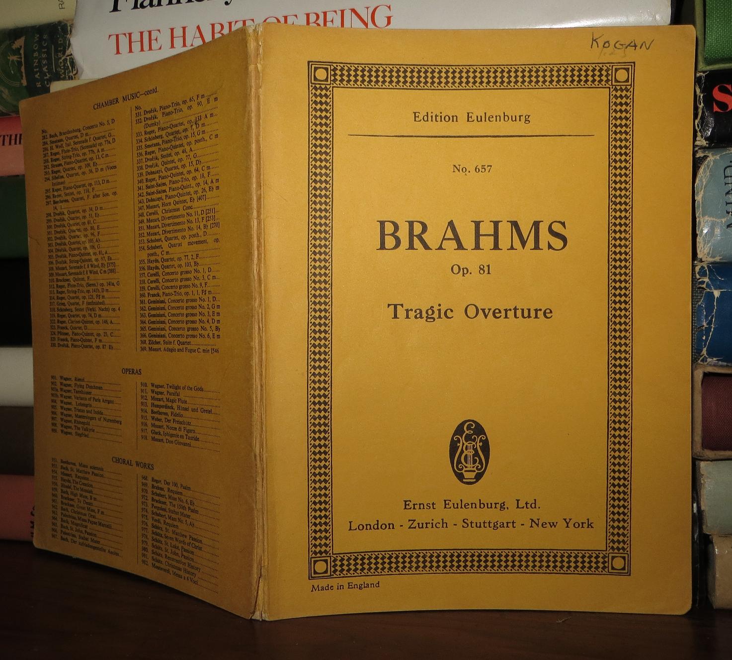 TRAGIC OVERTURE Tragische Ouverture for Orchestra, Op. 81 by Johannes  Brahms on Rare Book Cellar